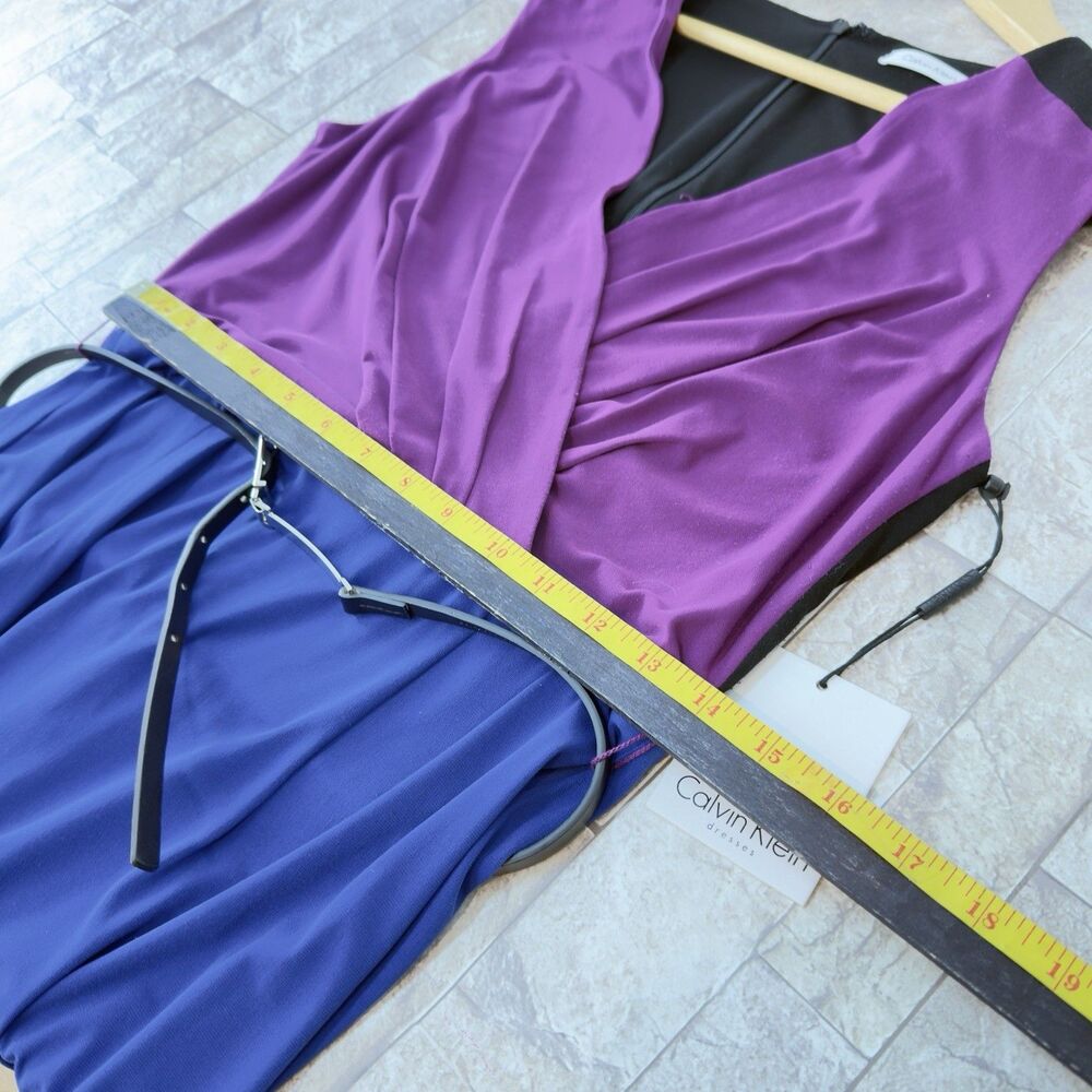 NEW CALVIN KLEIN Size 6 Sheath Dress Purple Black Blue Color Block Sleeveless - Picture 8 of 14